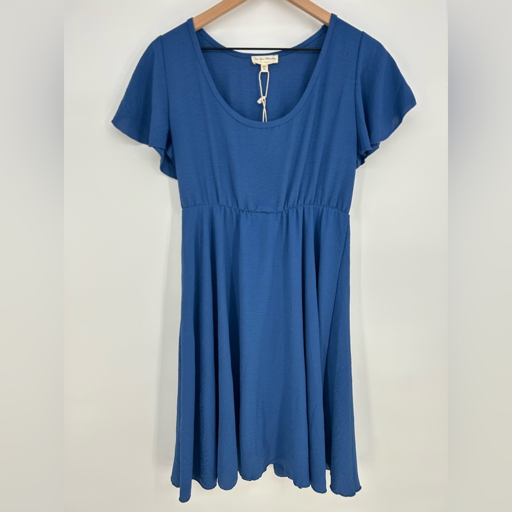 "NWT"See You Monday Blue Fit & Flare Scoop Neckline Flutter Sleeve Mini Dress-XL